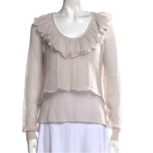 See by Chloe ruffled, scoop neck mohair sweater in light grey w/ pink undertones